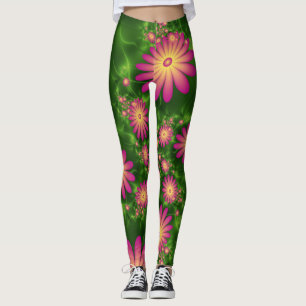 Legging Fantasia Rosa Flói Arte Fractal Moderna Abstrato
