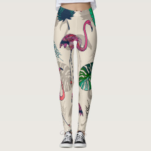 Legging Fantasia Tropical: Flamingo Leaf Pattern