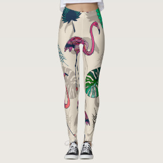 Legging Fantasia Tropical: Flamingo Leaf Pattern