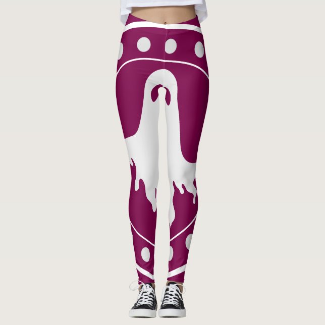 Legging Fantasma Assustador de Halloween Laranja e Branco  (Frente)