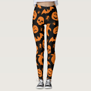 Legging Fantasma do Dia das Bruxas Negro e Laranja, Pumpki