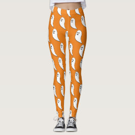 Legging Fantasma Halloween branco padrão fofo laranja