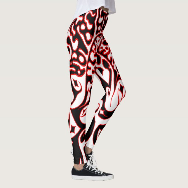 Legging Fantasma Psicodélico - Preto Branco e Vermelho (Direita)