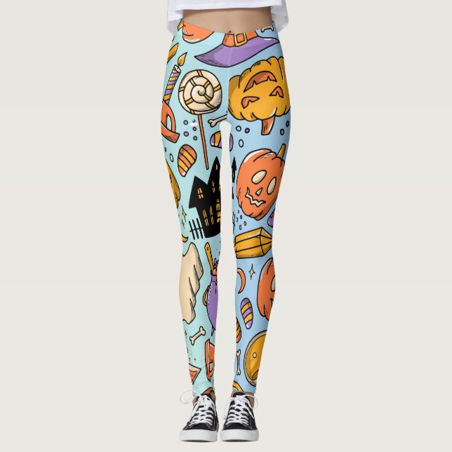 Legging Fantasmagoria, Abóboras, Gatos & Design Assustador (Frente)