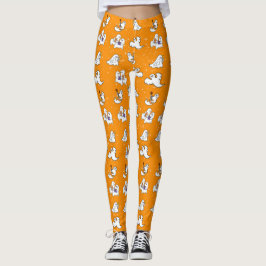 Legging Fantasmas bonitos do Halloween em fundo laranja
