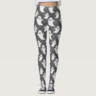 Legging Fantasmas Fofos em Xadrez Preto