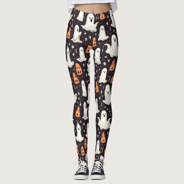 Legging Fantasmas Negra Negra Laranja Negra (Frente)