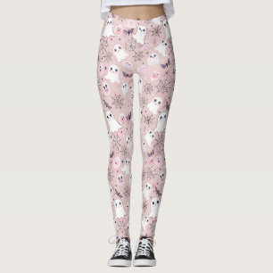 Legging Fantasmas Rosa e Elementos do Dia das Bruxas Sem F