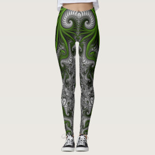 Legging Fantasy Mundo Verde E Arte Fractal Cinza