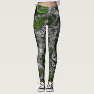 Legging Fantasy Mundo Verde E Arte Fractal Cinza