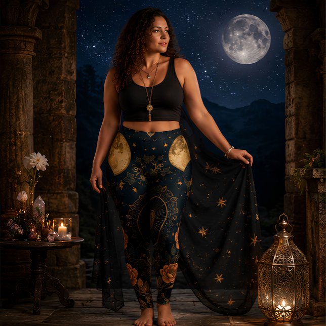 Legging Fases da Lua Celestial Astrologia Botânica (Criador carregado)