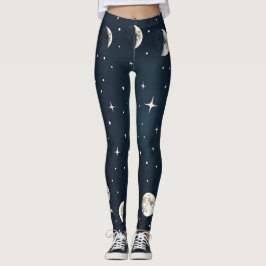 Legging Fases da lua celestial em prata no marinho