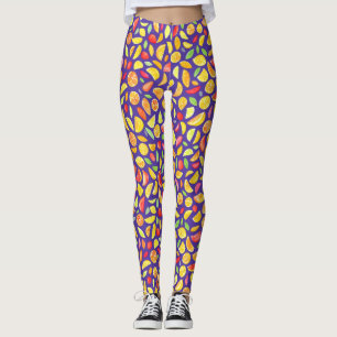 Legging Fatias De Fruta Cuta No Padrão De Aquarela Roxo