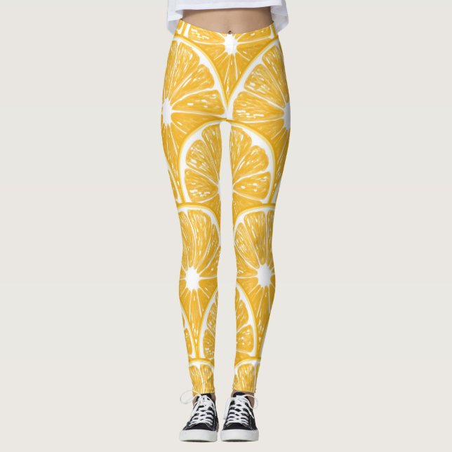 Legging Fatias de laranja, design de fruta tropical (Frente)
