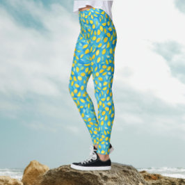 Legging Fatias de Limão Artísticas em Padrão de Aquarela T