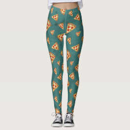Legging Fatias de pizza legais padrão vintage azul-turques