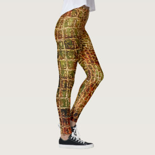 Legging Faux Alligator Animal Pele Couro Vermelho Castanho