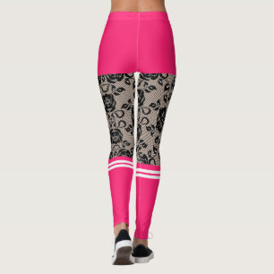 Legging Faux Black Lace Fisler com Meias e Curto-Rosa 