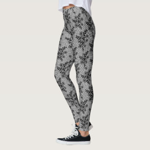 Legging Faux Black Lace Fisnets Moderno Flutal Romântico