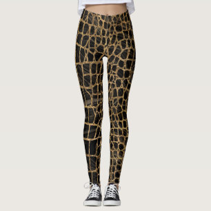 Legging Faux Crocodilo Negro Mármore líquido e ouro