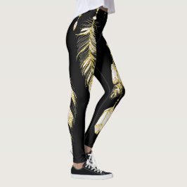 Legging *~* Faux Dourado Luxe Feathers & Crystals Trendy