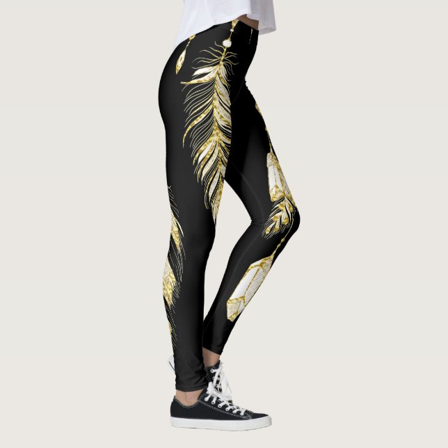 Legging *~* Faux Dourado Luxe Feathers & Crystals Trendy (Direita)