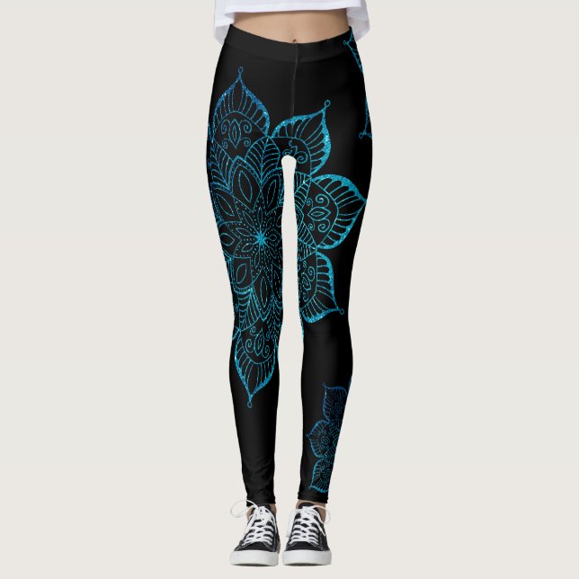 Legging Faux Glitter Mandalas em preto (Frente)