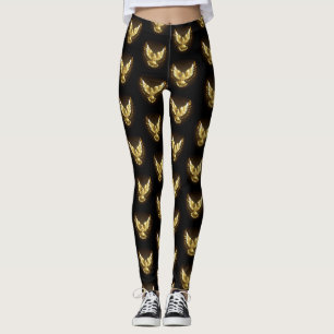 Legging Faux Gold Foil Peace Dove em Preto