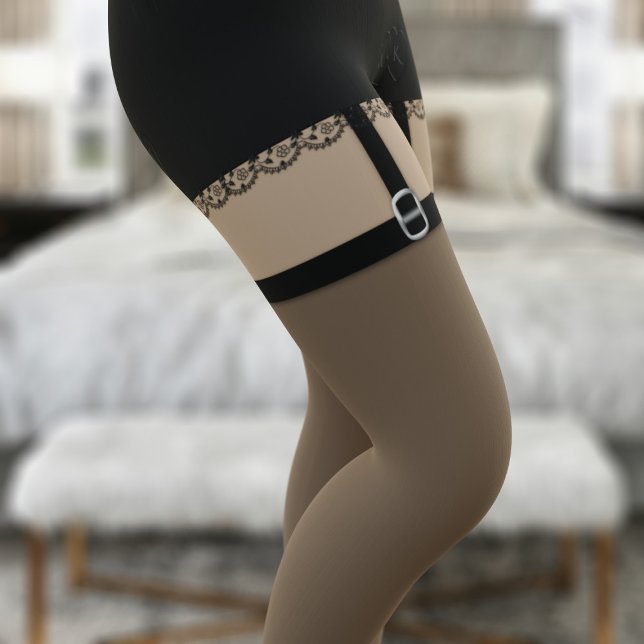 Legging Faux Lace Lingerie Seda Meia-Seda Costume Sexy (A pin-up inspired pair of leggings perfect for fun bachelorette parties. Just add your initials)
