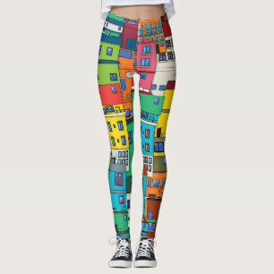 Legging favela urbana brasileira: fundo colorido.