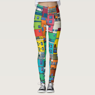 Legging favela urbana brasileira: fundo colorido.