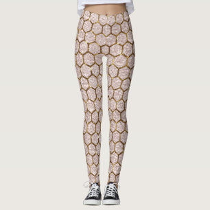 Legging Favo de mel Dourado metálico do hexágono dos
