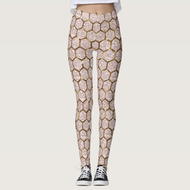 Legging Favo de mel Dourado metálico do hexágono dos (Frente)