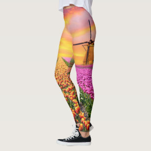 Legging Fazenda da tulipa de Netherland com caneleiras do