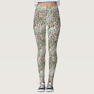 Legging Febre, leopardo, tropical, palma, folhas, marrom,