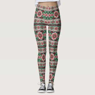 Legging Feira de Natal/Inverno vermelha e verde