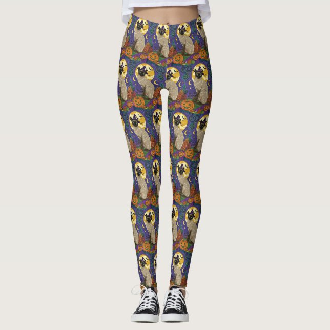 Legging Feiticeira de Halloween e Abóbora Sagrada e Siames (Frente)