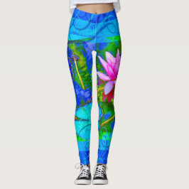 Legging Felicidade azul da ioga da flor de Waterlily Lotus