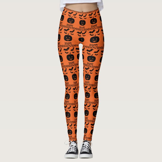 Legging Feliz Bat Mínimo de Abóbora de Halloween (Frente)