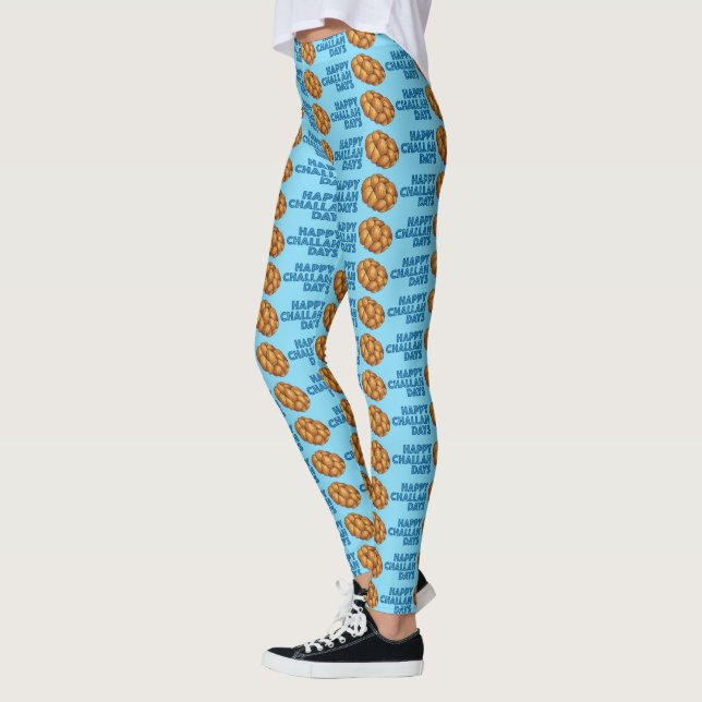 Legging Feliz Challah Days Blue Chanukah Hanukkah Holiday (Esquerda)