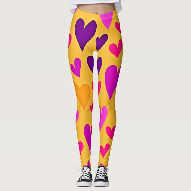 Legging Feliz Coração Vibrante: Padrão de Amor (Frente)