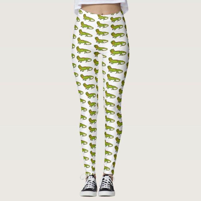 Legging Feliz desenho da iguana verde (Frente)