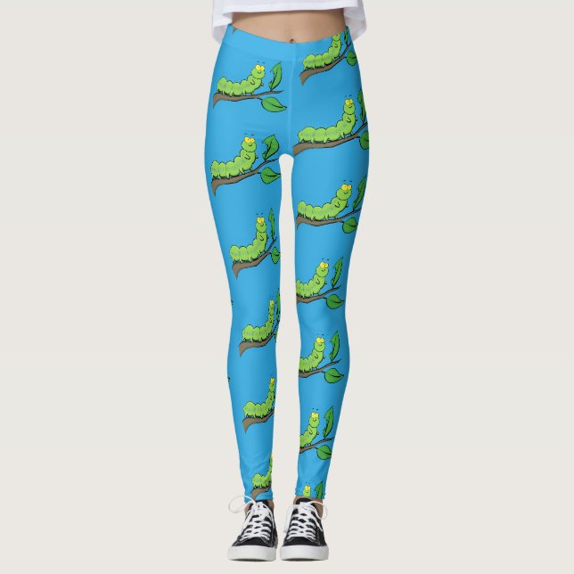 Legging Feliz desenho de cartoon verde da lagarta (Frente)