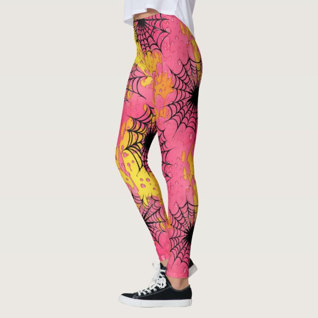 Legging Feliz Dia das Bruxas Rosa e Amarelo Engraçado (Esquerda)