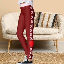 Legging Feliz Dia dos Namorados Amantes de Animais Vermelh