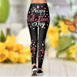 Legging Feliz Dia dos Namorados Padrão de Corações Rosa