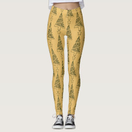 Legging Feliz e Árvore de Natal Brilhante Verde e Amarelo