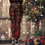 Legging Feliz e Brilho Peles do Padrão Vermelho Festivo<br><div class="desc">Feliz e Brilhante Pernas de Padrão Vermelho Festivo perfeitas para sua roupa de Natal. Você pode atualizar o texto ou removê-lo. O padrão são estrelas ouros marrons bonitinhas em várias formas colocadas sobre fundo vermelho escuro a burgundy.</div>