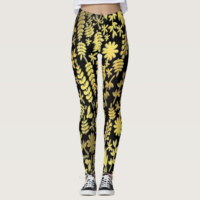 Legging Feliz E flor feliz ano novo Brilhante (Frente)