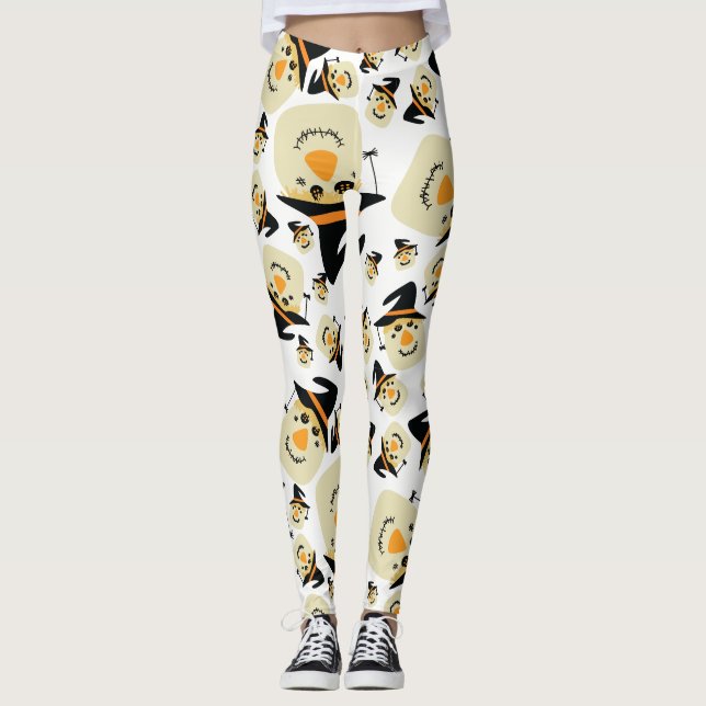 Legging Feliz Espantalho e aranha do Halloween (Frente)